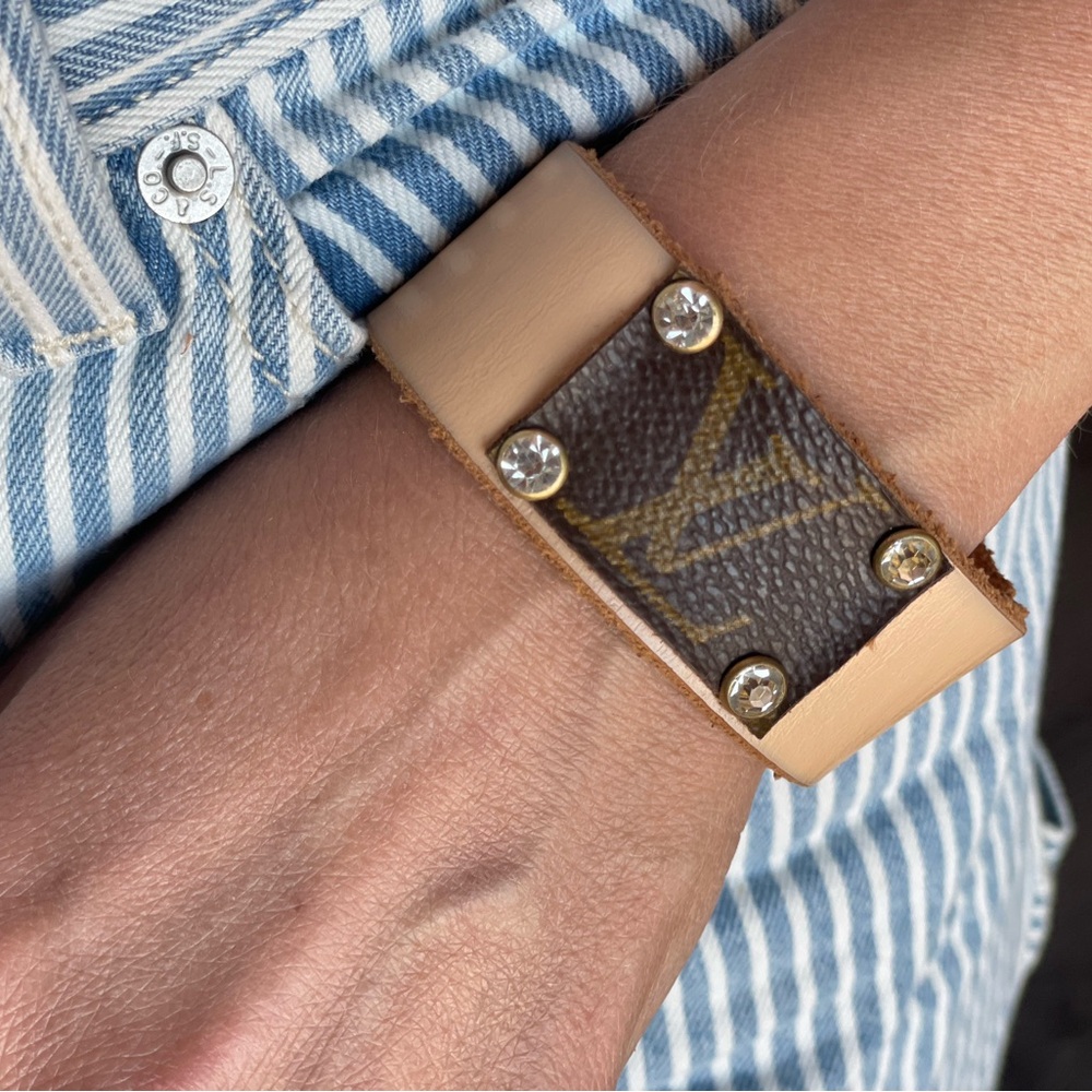 Brown Leather Bracelet with Stud Accents